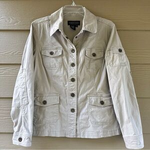 Live a Little Women's Long Sleeve Tan Cotton Stretch Utility Jacket Size M